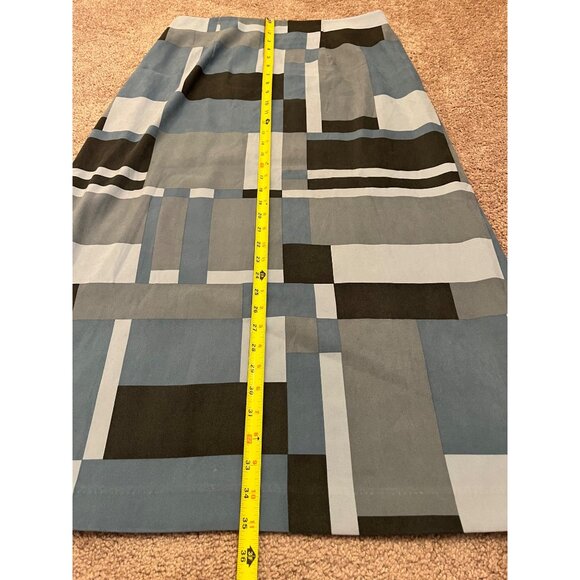 Harvé Bernard Womens Geometric Patchwork Maxi Skirt Sz 14 Blue Gray Black Vtg - Picture 4 of 7